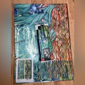 Plum Feathers Iris Field Scarf + Matching Gloves Set | Cashmere Feel Art Bundle